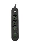 MF Product Jettpower 0366 Akım Korumalı 3 USB'li 3'lü Grup Priz 2 m Uzatma Kablosu Siyah	