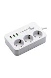 MF Product Jettpower 0370 Akım Korumalı 3 USB'li 3'lü Grup Priz 2 m Uzatma Kablosu Beyaz	