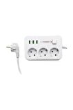 MF Product Jettpower 0370 Akım Korumalı 3 USB'li 3'lü Grup Priz 2 m Uzatma Kablosu Beyaz	