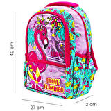 Wia 3 Bölmeli Palm Flamingo Çanta Seti Turkuaz(Okul Çantası+Termoslu Beslenme Çantası+Kalemlik)