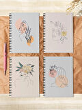 4'lü Spiralli Okul Defteri 60 Yaprak 4'lü Set - A5 Boy Çizgili 15 X 21 Cm Çizgisel Kadın Set Defter