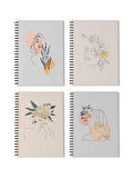4'lü Spiralli Okul Defteri 60 Yaprak 4'lü Set - A5 Boy Çizgili 15 X 21 Cm Çizgisel Kadın Set Defter