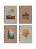 4'lü Spiralli Okul Defteri 60 Yaprak 4'lü Set - A5 Boy Çizgili 15 X 21 Cm Soyut Baskı Set Defter