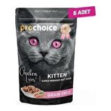 Pro Choice Tahılsız Kitten Tavuk ve Ciğerli Yavru Konserve Kedi Maması 85 Gr x 6