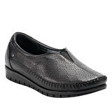Forelli 23438-G Essel Siyah Kadın Comfort Deri Ayakkabı