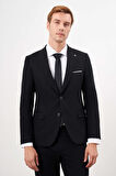 Erkek Siyah Basic Düz Slim Fit 3'lü Takım Elbise Slim Fit Gömlek Düz Kravat