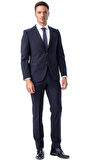 Erkek Lacivert Basic Düz Slim Fit Dar Kesim Çift Yırtmaç Takım Elbise
