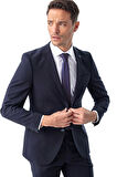 Erkek Lacivert Basic Düz Slim Fit Dar Kesim Çift Yırtmaç Takım Elbise