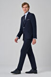 Erkek Lacivert Basic Düz Slim Fit Takım Elbise (GÖMLEK,KRAVAT HEDİYE)