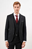 Siyah Yelekli Jakarlı Slim Fit Dar Kesim 6 Drop Erkek Takım Elbise