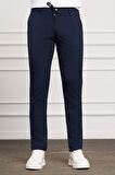 Lacivert Slim Fit Dar Kesim Yan Cep Bağcıklı Jogger Erkek Pantolon