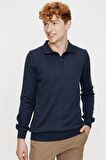 Morven Erkek Dinamik fit Basic Polo Yaka Triko Kazak İndigo
