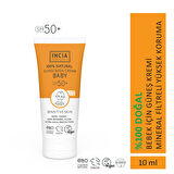 INCIA %100 Doğal Bebek Güneş Kremi Leke Karşıtı Mineral Filtreli Yüksek Koruma SPF 50+ UVA UVB 10 ml