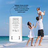 INCIA 100% Doğal Güneş Koruyucu Sun Stick Mineral Filtreli Hassas Cilt Bitkisel UVA UVB SPF50+ 15 gr