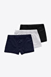 Erkek Çocuk Siyah Gri Füme 3 Lü Paket Pamuk Elastan Boxer 209