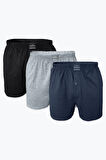Erkek Gri 3 Lü Paket Geniş Kalıp Büyük Beden Boxer %100 Pamuk Battal Boy 3m024