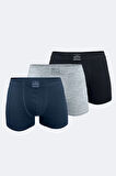 Erkek Desenli Beyaz Lacivert 3 lü Pamuk Elastan Boxer 3M074