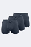 Erkek Desenli Beyaz Lacivert 3 lü Pamuk Elastan Boxer 3M074