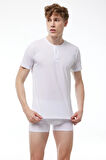 Erkek Beyaz Düğmeli Yaz Serinliği T-shirt 083