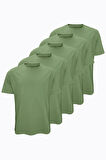 5 li Paket Haki Erkek Büyük Beden Tişört Loose Fit / %100 Pamuk Bol Rahat Kesim 5M6041