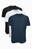 Siyah Beyaz Füme 3 lü Paket Erkek Tişört Loose Fit / %100 Pamuk Bol Rahat Kesim 6040