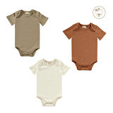 BUDDY BEARS Organik Kısa Kollu Bodysuitler– 3 Adet | Organik Çıtçıtlı Zıbın Body