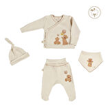 FLUFFY BEAR Organik Yenidoğan Seti - 4 Parça | Organik Mini Yenidoğan Set
