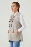 Kadın Fermuarlı Triko Yelek  - Vizon