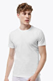 Erkek Beyaz 3 lü Yuvarlak Yaka Modal İnce Yaz Serinliği Tişört 3M084