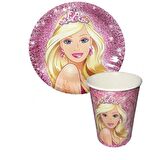Barbie Temalı Karton Tabak Bardak Seti - 8 Kişilik