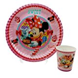 Minnie Mouse Temalı Karton Tabak Bardak Seti - 8 Kişilik