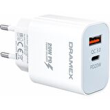 Dramex Dpq20b USB 20 Watt Hızlı Şarj Aleti Beyaz