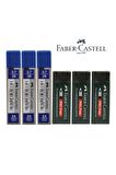 Faber-Castell 0.7mm Uç 3'lü Paket + 3 Büyük Boy Siyah Silgi