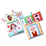 2 Kitap Tox Aile Bireyleri ve Meslekler Kumaş Sessiz Kitap T109/T112 - Bez Kitap , Eğitici Oyuncak , Yumuşak ve Hışırtılı