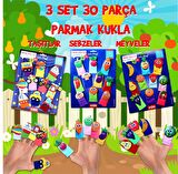 3 Set - 30 Parça Tox Taşıtlar, Meyveler ve Sebzeler Parmak Kukla T181 T104 T105