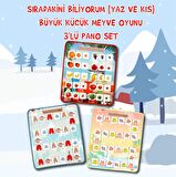 3 Set - 84 Parça Tox Büyük - Küçük Meyve, Sıradakini Biliyorum Yaz ve Kış Oyunu Keçe Cırtlı Duvar Panoları , Eğitici Oyuncak