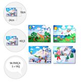 4 Set - 96 Parça Tox Kış ve Orman 5+ Keçe Yapboz - 5 Yaş Puzzle T15 T14