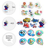 18 Set - 60 Parça Tox Hayvanlar, Deniz Canlıları ve Ulaşım Araçları 2+ Keçe Yapboz - 2 Yaş Puzzle T01 T02 T03
