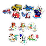 12 Set - 36 Parça Tox Hayvanlar ve Ulaşım Araçları 2+ Keçe Yapboz - 2 Yaş Puzzle T03 T02