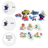 12 Set - 36 Parça Tox Hayvanlar ve Ulaşım Araçları 2+ Keçe Yapboz - 2 Yaş Puzzle T03 T02