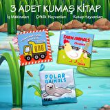 3 Kitap Tox İngilizce İş Makinaları , Çiftlik ve Kutup Hayvanları Kumaş Sessiz Kitap T118 T119 T125 - Bez Kitap , Eğitici Oyuncak , Yumuşak ve Hışırtılı
