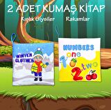 2 Kitap Tox İngilizce Kışlık Giysiler ve Rakamlar Kumaş Sessiz Kitap E124 E128 - Bez Kitap , Eğitici Oyuncak , Yumuşak ve Hışırtılı