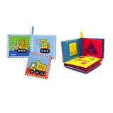 2 Kitap Tox İngilizce İş Makinaları ve Şekiller Kumaş Sessiz Kitap E118 E131 - Bez Kitap , Eğitici Oyuncak , Yumuşak ve Hışırtılı