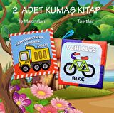 2 Kitap Tox İngilizce İş Makinaları ve Taşıtlar Kumaş Sessiz Kitap E118 E132 - Bez Kitap , Eğitici Oyuncak , Yumuşak ve Hışırtılı