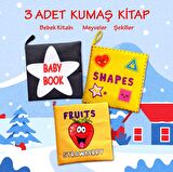 3 Kitap Tox İngilizce Şekiller, Meyveler ve Siyah-Beyaz Bebek Kumaş Sessiz Kitap E126 E131 E136 - Bez Kitap , Eğitici Oyuncak , Yumuşak ve Hışırtılı