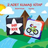 2 Kitap Tox İngilizce Siyah-Beyaz Bebek ve Taşıtlar Kumaş Sessiz Kitap E136 E132 - Bez Kitap , Eğitici Oyuncak , Yumuşak ve Hışırtılı