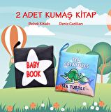 2 Kitap Tox İngilizce Siyah-Beyaz Bebek ve Deniz Canlıları Kumaş Sessiz Kitap E136 E122 - Bez Kitap , Eğitici Oyuncak , Yumuşak ve Hışırtılı