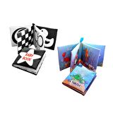 2 Kitap Tox İngilizce Siyah-Beyaz Bebek ve Deniz Canlıları Kumaş Sessiz Kitap E136 E122 - Bez Kitap , Eğitici Oyuncak , Yumuşak ve Hışırtılı