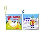 2 Kitap Tox İngilizce Çiftlik Hayvanları ve Kışlık Giysiler Kumaş Sessiz Kitap E124 E119 - Bez Kitap , Eğitici Oyuncak , Yumuşak ve Hışırtılı