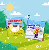 2 Kitap Tox İngilizce Çiftlik Hayvanları ve Kışlık Giysiler Kumaş Sessiz Kitap E124 E119 - Bez Kitap , Eğitici Oyuncak , Yumuşak ve Hışırtılı